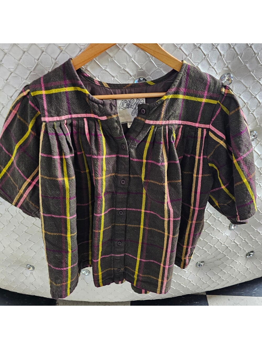 ace&jig Organic Cotton Plaid Button-Up Blouse XL